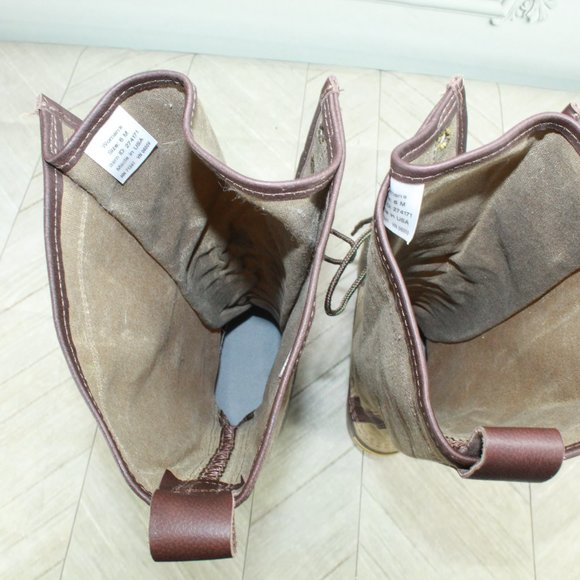 LL Bean Green Canvas Waxed Coated Waterproof Tall Duck Boots Size 6 Medium - Picture 6 of 9